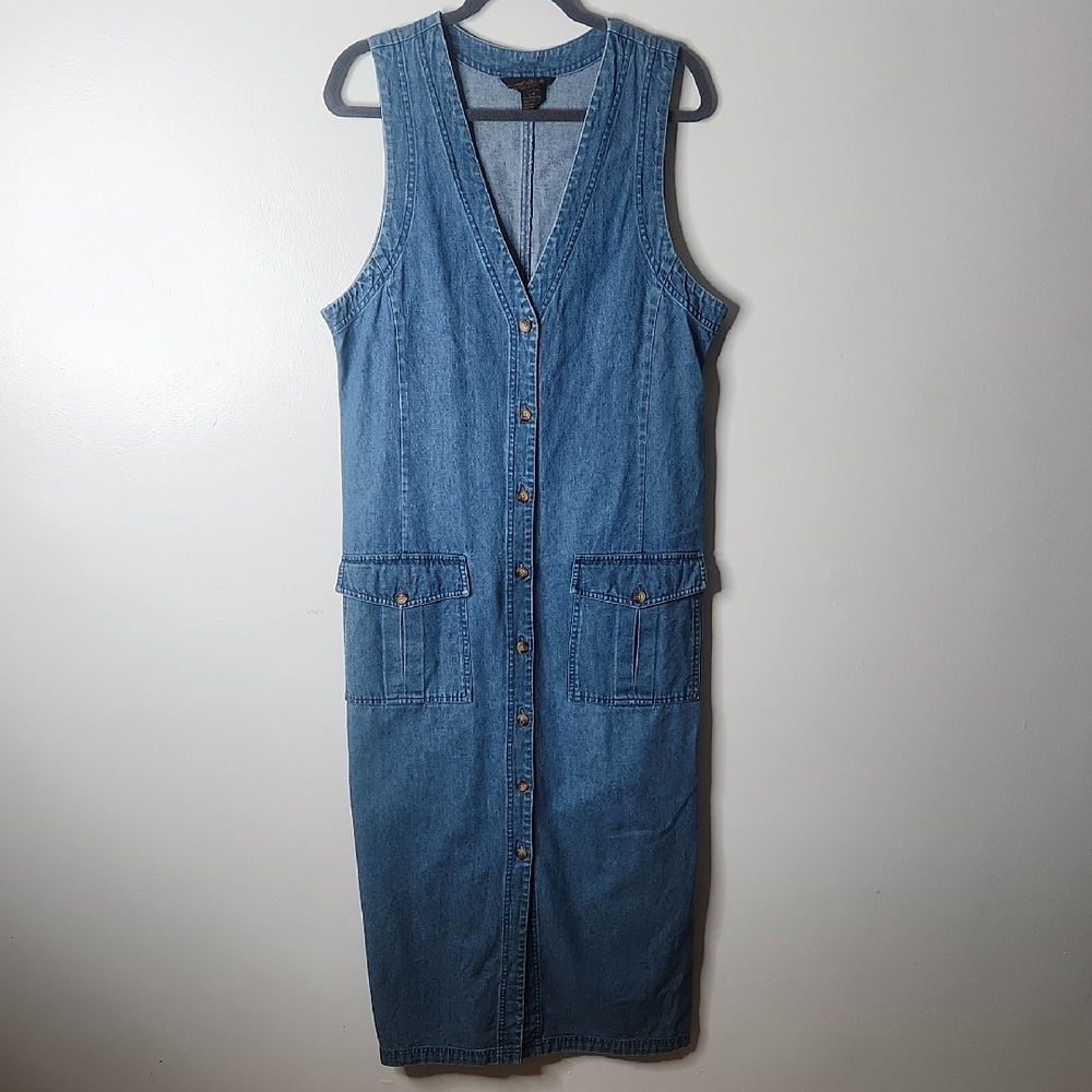 Eddie Bauer Blue Denim Dress with Pockets Size Large
